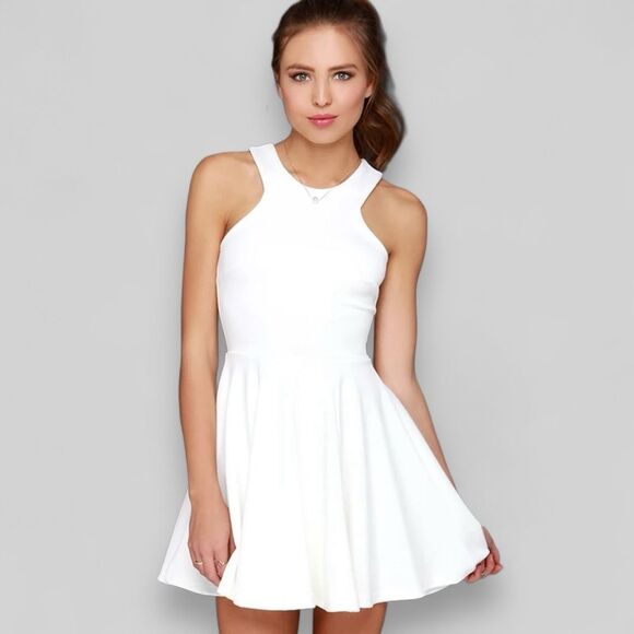ASOS Halter Neck Skater Dress in White - Picture 1 of 10